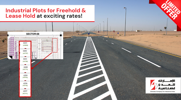 Limited time offer for industrial plots starting from AED 75/Sq.Ft